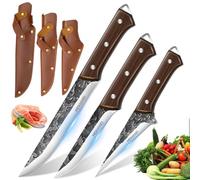 Set de 3 Couteaux à Désosser Professionnels, Acier inoxydable Couteau Boucher Grand, Multifonction Moyen, Éplucheur Petit avec Gaine en Cuir,Couteau de Boucher Professionnel pour Cuisine et Camping