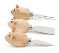 Set de 3 couteaux à fromage souris Beige et Argent
