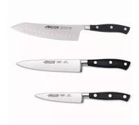 Set de 3 Couteaux cuisine - Office, Cuisine 15 et Santoku - ARCOS RIVIERA NOIR
