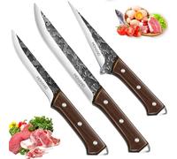 Set de 3 Couteaux de Boucher Professionnel, Désosseur Grand Format, Multifonction, Économe, Lames Acier Inoxydable avec Housses Cuir, Pour Cuisine et Camping