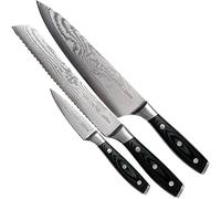 Set de 3 Couteaux Eden Classic Damast EQ2030-S02 Set de Couteaux avec Couteau de Chef, Couteau d'Office et Couteau à Pain, Acier de Damas