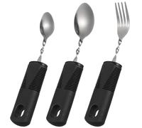Set de 3 Couverts Adaptatifs Pliables, Acier Inoxydable, Noir | Poignées Caoutchouc Plastique Antidérapantes, Portable et Lesté, pour Aider les Adultes et Personnes Âgées
