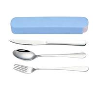 Set de 3 Couverts en Inox avec Boite à Couvert- Kit deCouvert Camping Nomade pour Lunch Box et Lunch Bag - Acier Inoxydable Durable - Idéal comme Couvert Enfant ou Adulte (Bleu Sérénité)