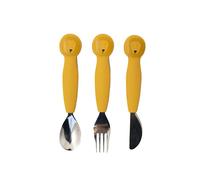 TRIXIE Mr. Lion Couverts pour enfants en bas âge Acier inoxydable, Jaune Silicone, Acier inoxydable