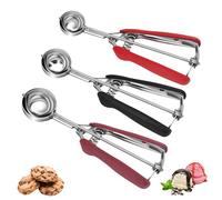 Set de 3 Cuillères à Biscuits, Portionneuse à Glace en Acier Inoxydable, Cuillère à Pâte avec Gâchette, 1 CàS/2 CàS/3 CàS, Doseur pour Muffins, Cupcakes, Truffes, Melon et Boulettes de Viande