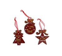 Set de 3 Décorations De Sapin à Suspendre en bois - Hauteur 8 cm - Largeur 7 cm - Profondeur 0.5 cm