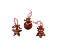 Set de 3 Décorations De Sapin à Suspendre en bois - Hauteur 8 cm - Largeur 7 cm - Profondeur 0.5 cm