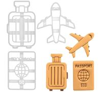 Set de 3 emporte-pièce voyage dans le monde (Motif: Avion, Passeport, Bagage), 3 pièces