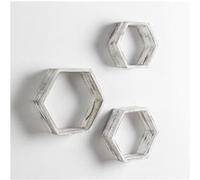 Set de 3 Etagères murales Nuno hexagonales blanc, bois de paulownia Blanc G