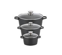 Set de 3 faitouts 16 cm 20 cm et 24 cm sans PFAS avec couvercles en verre Alucast Elo