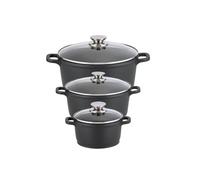 Set de 3 faitouts 16 cm 20 cm et 24 cm sans PFAS avec couvercles en verre Elo Alucast