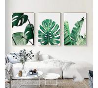 Set de 3 Impressions Sur Toile Tableau 30x40 Vert Tropical Plante Feuilles Poster Décoration Murale Nature Affiches Deco Salon PTLS005-M