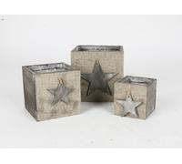 Set de 3 jardinières en bois de sapin avec étoile, pots pour plantes, bacs pour l'intérieur, pot pour herbes aromatiques en hiver, cache-pot avec décoration pour Noël