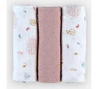 Set de 3 langes 70 x 70 cm mousseline de coton BIO, écru/rose clair