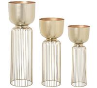 Set de 3 maceteros Con Pie de Metal Dorado 28x28x84cm, 26x26x58cm y 23x23x62cm