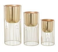 Set de 3 maceteros Con Pie de Metal Dorado 29x29x61cm, 26x26x51cm y 23x23x40cm