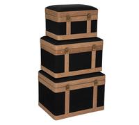 Set de 3 Malles de Rangement déco en Bois et Lin Noir - Atmosphera