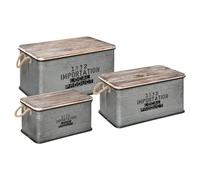 Set de 3 Malles en Métal Zinc et Bois déco - Atmosphera