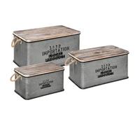 Atmosphera – Lot de 3 malles Local – métal gris, plateau bois