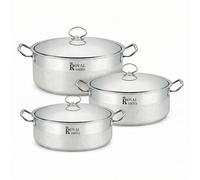 Set de 3 Marmite Basse en Acier Inoxydable - Faitout Professionnel Ø40/45/45 cm avec Couvercle et Graduations Internes - Poignées Rivetées - Grande capacité - Compatible Tous Feux dont Induction