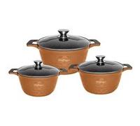 Set de 3 Marmites 20-24-28cm Aluminium Effet Marbre avec Couvercles en Verre Cheffinger Marron