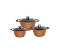 Set de 3 Marmites 20-24-28cm Aluminium Effet Marbre avec Couvercles en Verre Cheffinger Marron Marron