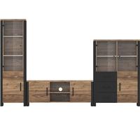 Set de 3 meubles de salon, collection DARWIN. Couleur épicéa et noir.