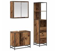Set de 3 Meubles Salle de Bain en Bois d'Ingénierie avec Armoire-Miroir | Finitions lisses, rangement mural gain de place, entretien facile, style contemporain, robustesse au quotidien