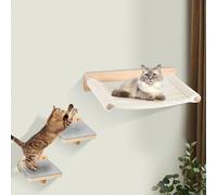 Set de 3 Mur d'escalade pour chats, Arbre à Chat Mural avec 2 escaliers, Hamac au Mur pour Chats, Grimper et repos, 61x40x15cm / 53.5x46.5x7.5cm Si vous avez un chat, vous pouvez choisir notre cadre d