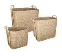 Set de 3 paniers à anses rectangulaires roseau tressé H25/31/41cm - Atmosphera createur d'interieur