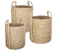 Set de 3 paniers à anses ronds roseau tressé D22/26/34cm - Atmosphera createur d'interieur