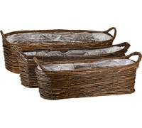 Set de 3 paniers à plantes en osier brun rustique 57/50/42cm avec poignées