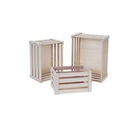 Set de 3 paniers en bois MENDLER HWC-C56 couleur naturelle, shabby Marron