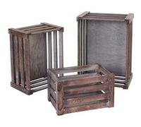 Set de 3 paniers en bois HWC-C56 brun shabby