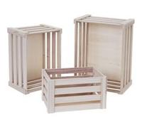 Set de 3 paniers en bois MENDLER HWC-C56 couleur naturelle, shabby Marron