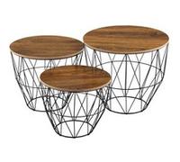 Set de 3 Paniers Tables Gigognes Tables Basses Métal et MDF Chêne Antique et Noir Plusieurs Tailles [en.casa] Effet chêne antique Noir G