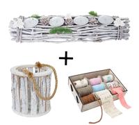 set de 3 photophores + rubans + arrangements, boîte à décor Boîte à rubans 9 rouleaux de ruban cadeau Bougeoir avec insert en verre