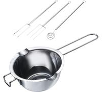 Set De 3 Pièces Comprenant Un Bol Pour Bain-Marie Et Une Fourchette À Dip Pour Chocolat ¿ Bol Avec Bec Verseur Des Deux Côtés ¿ Fourchette À Dip Pour Tremper Et Décorer ¿ Acier Inoxydable