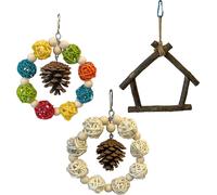 set de 3 pièces En Bois Et Matériau Naturel, Jouet à Bascule Pour Oiseaux, Perroquets, Jouet à Mâcher, Perchoir Suspendu, Hamac