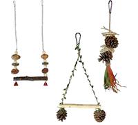 set de 3 pièces En Bois Et Matériau Naturel, Jouet à Bascule Pour Oiseaux, Perroquets, Jouet à Mâcher, Perchoir Suspendu, Hamac