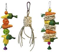 set de 3 pièces En Bois Et Matériau Naturel, Jouet à Bascule Pour Oiseaux, Perroquets, Jouet à Mâcher, Perchoir Suspendu, Hamac