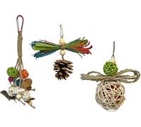set de 3 pièces En Bois Et Matériau Naturel, Jouet à Bascule Pour Oiseaux, Perroquets, Jouet à Mâcher, Perchoir Suspendu, Hamac