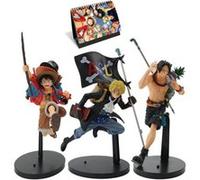Set de 3 pièces Figurines Delicate One Piece Trois frères Luffy Ace Sabo 21 cm avec Calendrier One Piece 2021 en français G