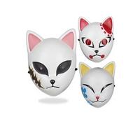 Set de 3 pièces Masques Cosplay Demon Slayer Tanjirou Sabito Makomo 24 cm blanc