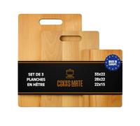 Set de 3 planches à découper en bois de hêtre, planches de cuisine avec poignée, set apéritif, Cutting board wood, fabriqué en Europe, 33x22 / 28x22 / 22x15 cm