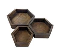 Set de 3 plateaux de présentation pour bijoux Présentoirs hexagonaux gigognes en bois marron Marron / Chocolat