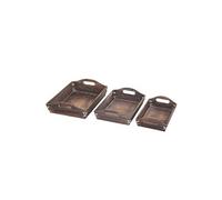 Lot de 3 plateaux de service HWC-C50 brun shabby