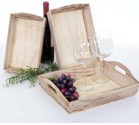 set de 3 plateaux HWC-C50, plateau de service plateau en bois plateau de petit déjeuner plateau déco, look shabby vintage ~ brun naturel