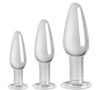 Set de 3 plugs anal en verre - Plugs lisses avec base plate, stimulateur de G-spot & kit d'entraînement anal pour masturbation unisexe, jouet sexuel adulte