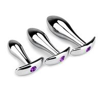 Set De 3 Plugs Anaux En Métal Avec Diamants, Tailles Progressives Pour Entraînement Anal Débutant À Avancé, Hommes Femmes Couples - Argent